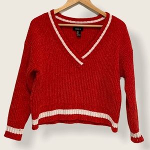 Forever 21 orange & white chenille crop sweater S